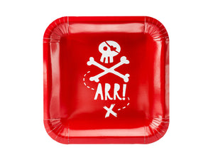 Red Pirates Party Square Paper Plates - Ellie and Piper