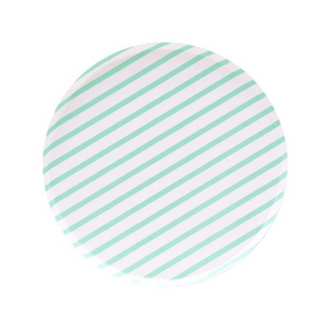 Mint Green Stripes Paper Plates (2 sizes) - Ellie and Piper