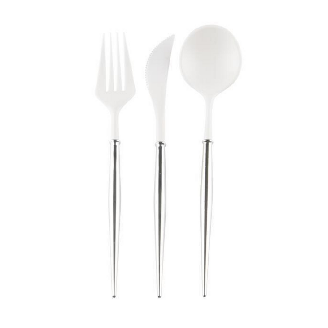 White And Silver 24pc Assorted Cutlery Set - Ellie and Piper