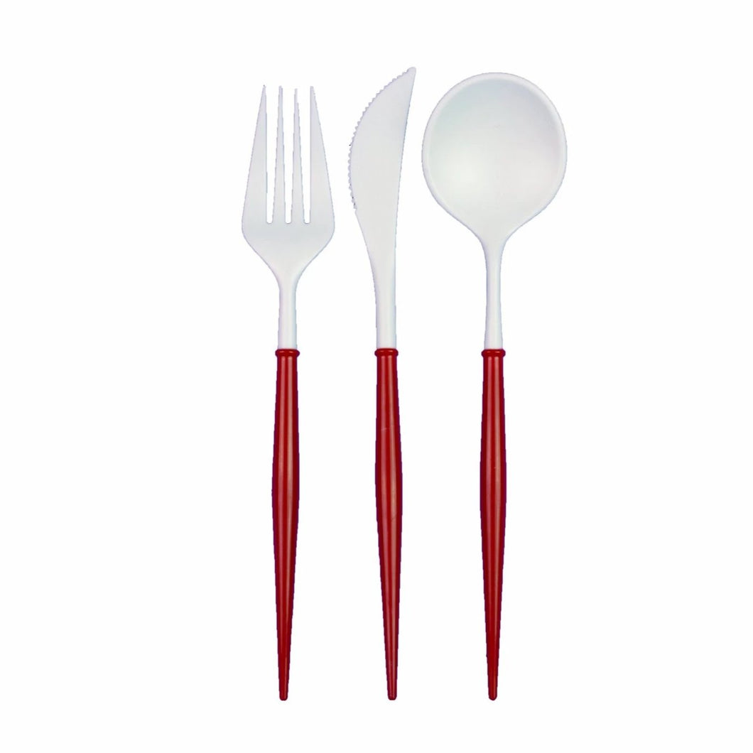 White And Red 24pc Assorted Cutlery Set - Ellie and Piper