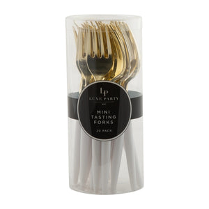 White and Gold Plastic Mini Forks (Cutlery) - Ellie and Piper