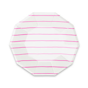 Frenchie Striped Small Paper Plates - Cerise Pink - Ellie and Piper