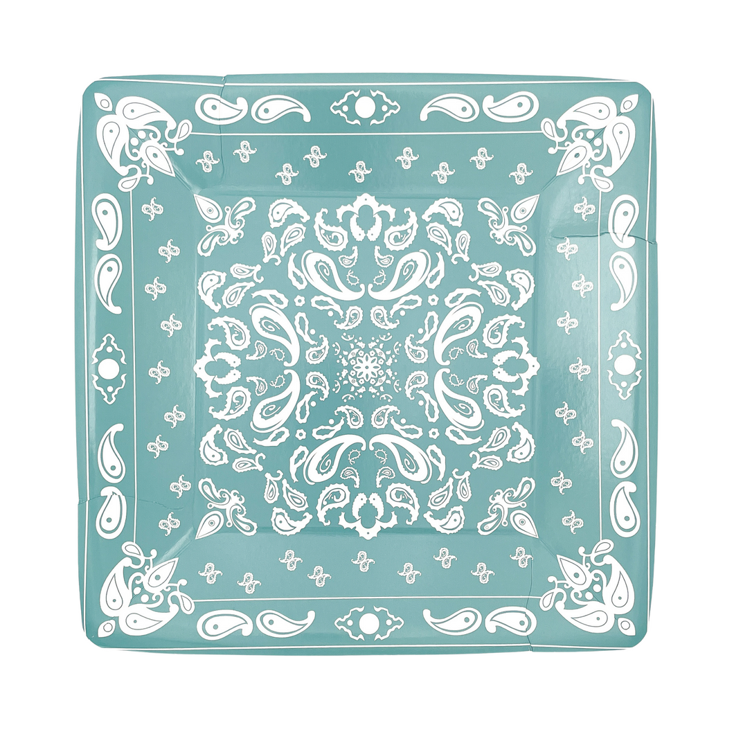 Dusty Turquoise Bandana Dinner Plates - Ellie and Piper