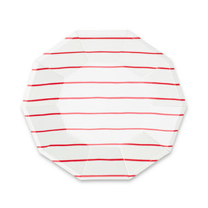 Frenchie Striped Large Paper Plates - Candy Apple Red - Ellie and Piper