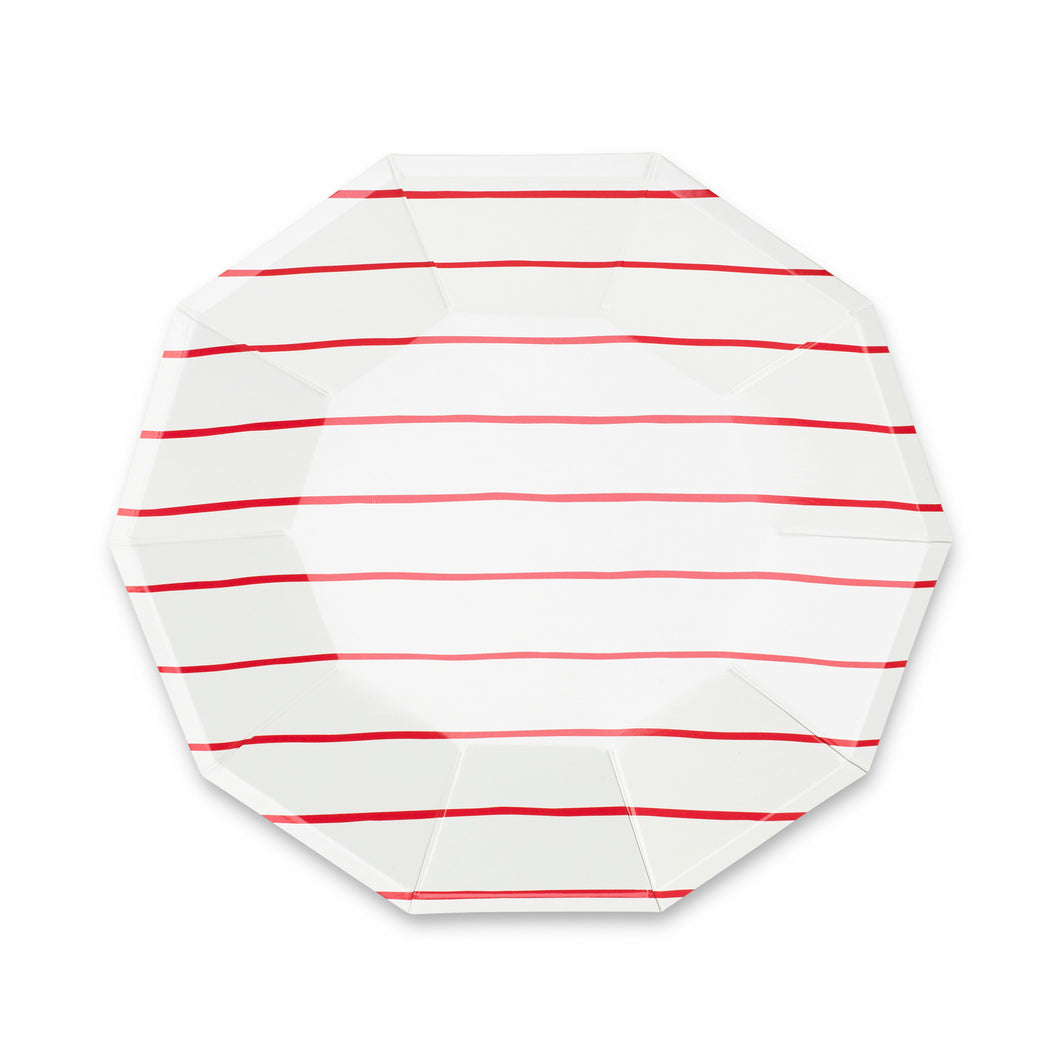 Frenchie Striped Large Paper Plates - Candy Apple Red - Ellie and Piper