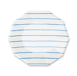 Frenchie Striped Large Paper Plates - Cobalt Blue - Ellie and Piper