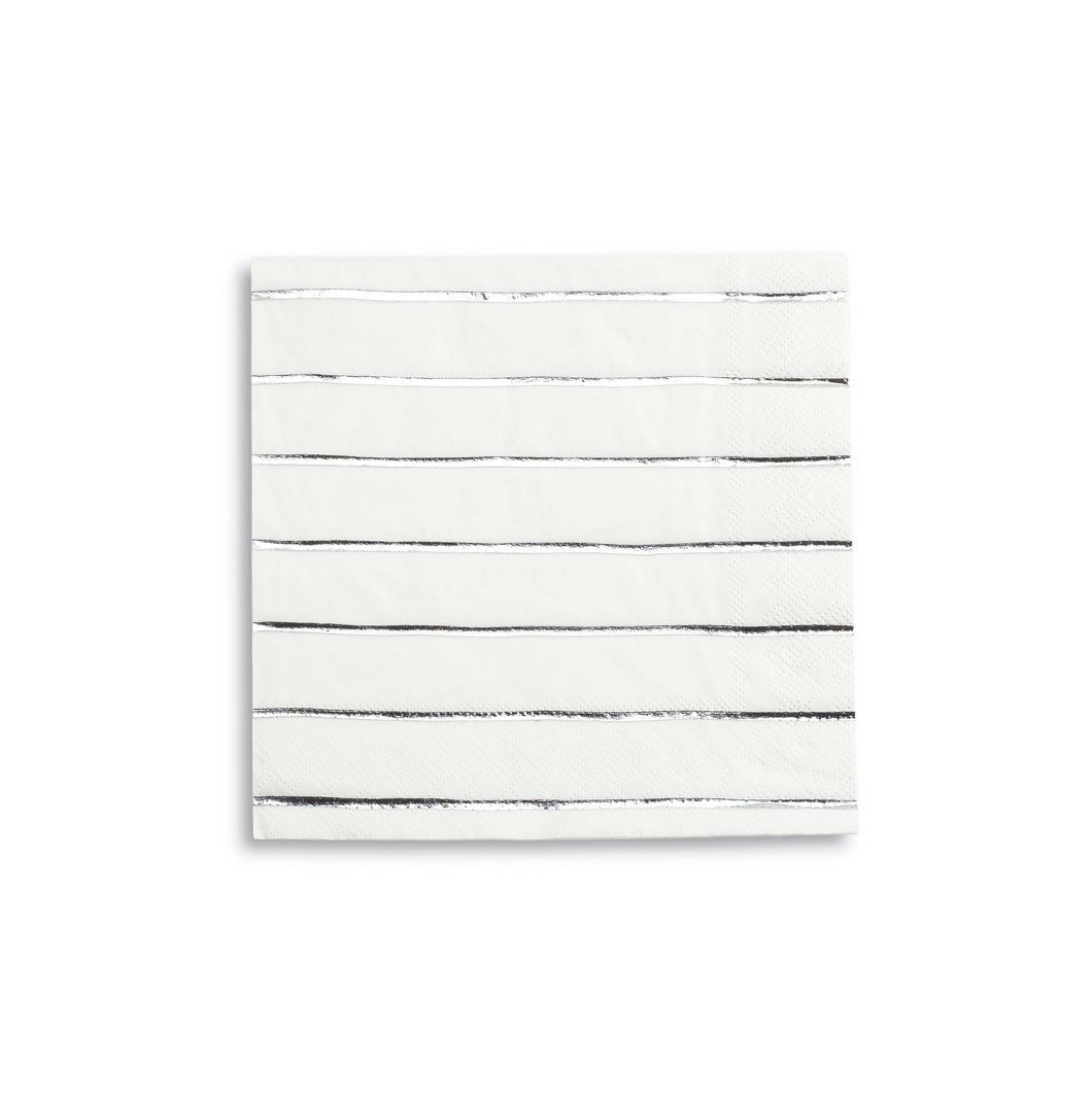 Frenchie Striped Large Napkins - Metallic Silver - Ellie and Piper