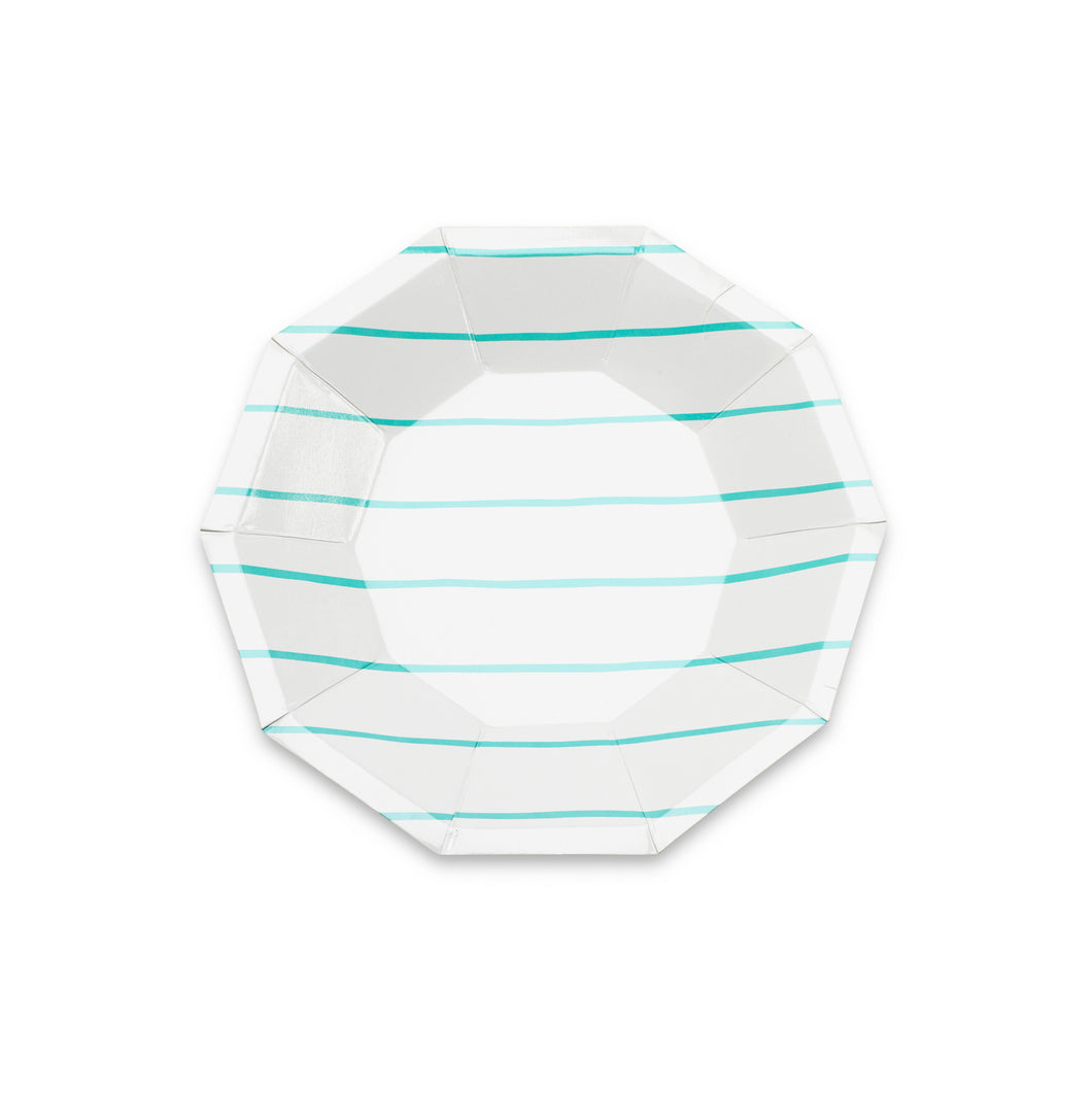 Frenchie Striped Small Plates - Aqua Blue - Ellie and Piper