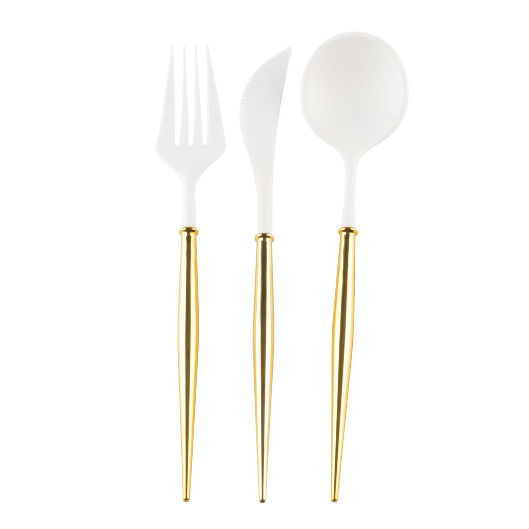 White And Gold 24pc Assorted Cutlery Set - Ellie and Piper