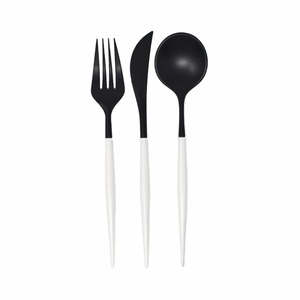 White And Black 24pc Assorted Cutlery Set - Ellie and Piper