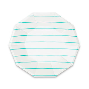 Frenchie Striped Large Paper Plates - Aqua Blue - Ellie and Piper