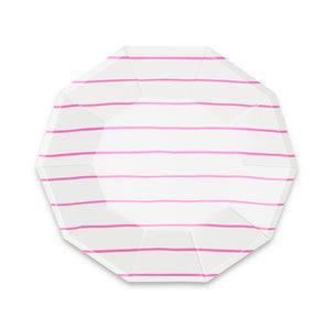 Frenchie Striped Large Paper Plates - Cerise Pink - Ellie and Piper