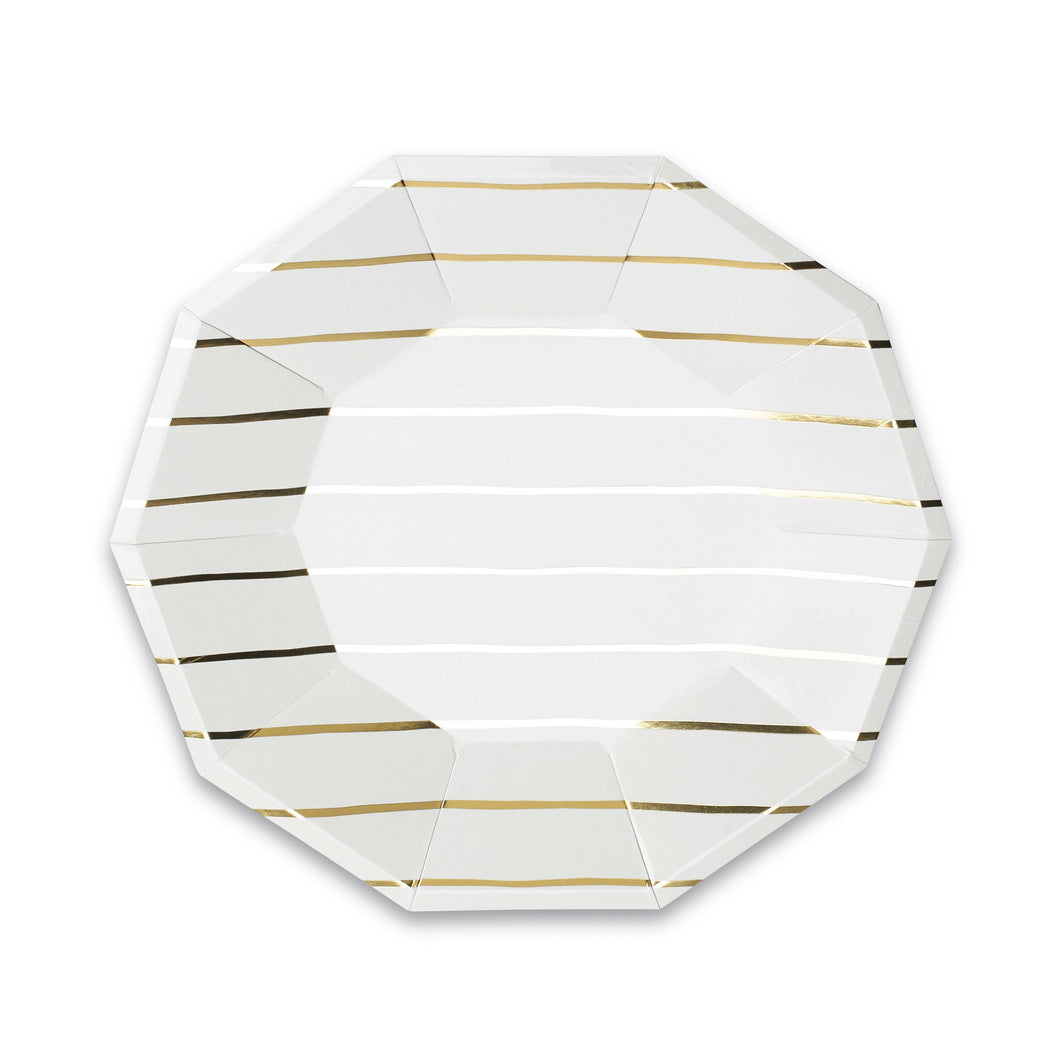 Frenchie Striped Large Paper Plates - Metallic Gold - Ellie and Piper