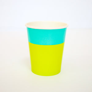 Color Blocked Paper Cups - Lime Green/Turquoise - Ellie and Piper