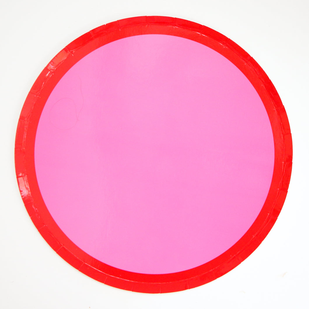 Color Blocked Large Paper Plates - Red/Hot Pink - Ellie and Piper