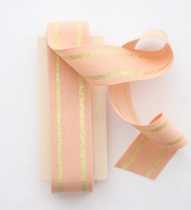 STRIPED COTTON RIBBON 1 ½” WIDTH - PEACH/GOLD - Ellie and Piper
